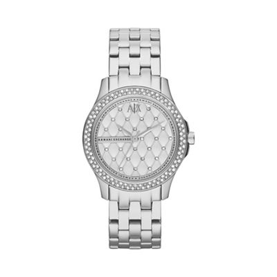 Ladies silver crystal stone bezel bracelet watch ax5215